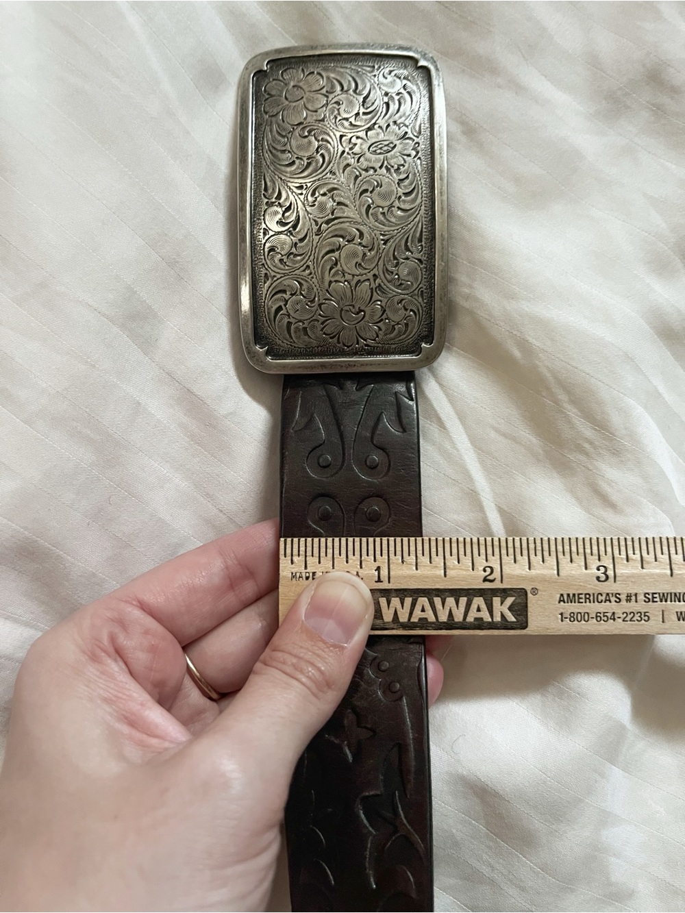 Vintage Fossil Brown Leather Belt | Engraved Floral Buckle | Women’s Small - Picture 12 of 13